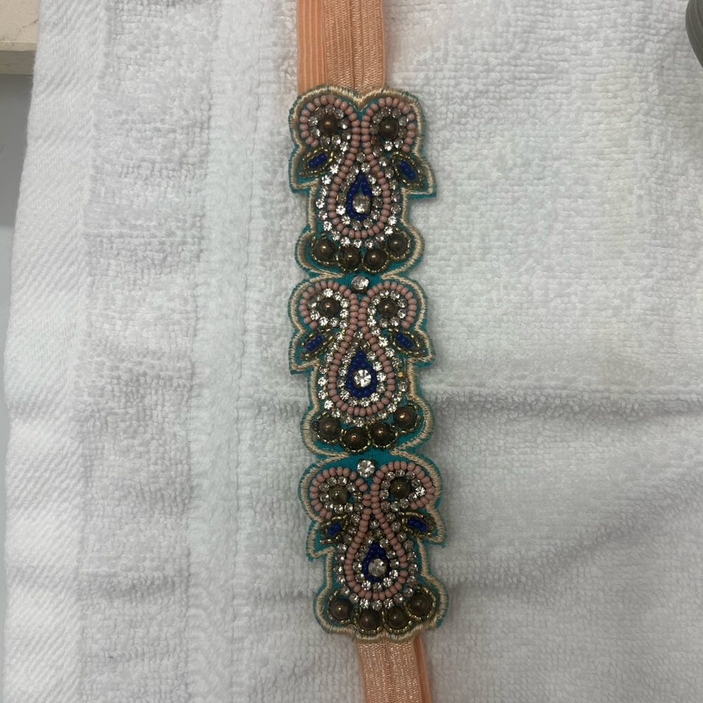 Beaded Embellished Head bands with Blue and Pink Accents - Picture 2 of 2